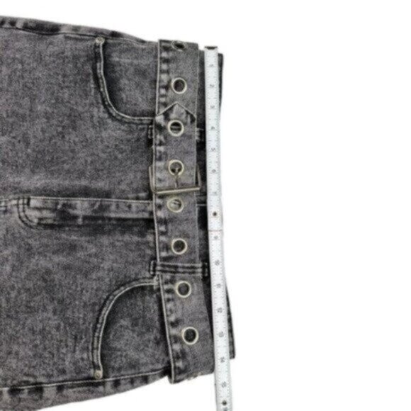 Signature8 | Black & Grey Denim Mini Skirt with Belt Size Medium - Picture 8 of 8